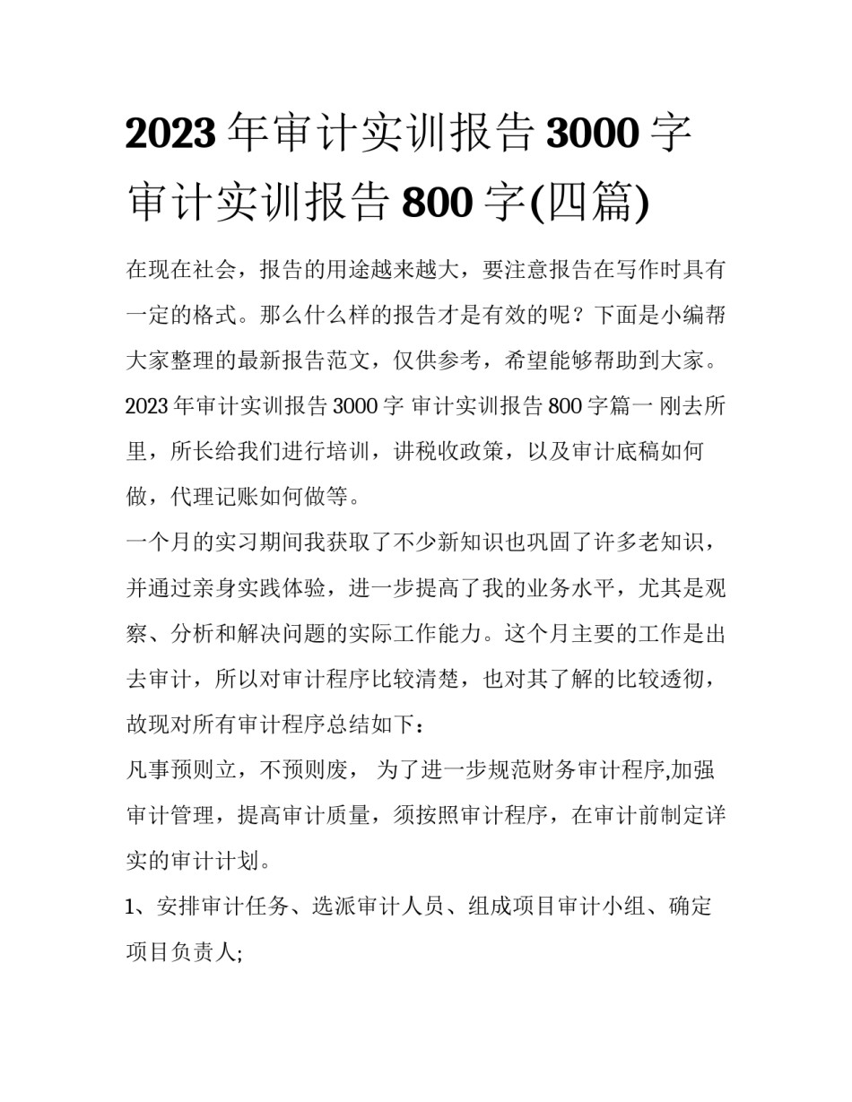 2023年审计实训报告3000字 审计实训报告800字(四篇)_第1页