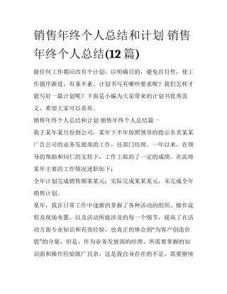 销售年终个人总结和计划 销售年终个人总结(12篇)