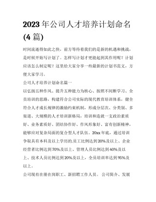 2023年公司人才培养计划命名(4篇)