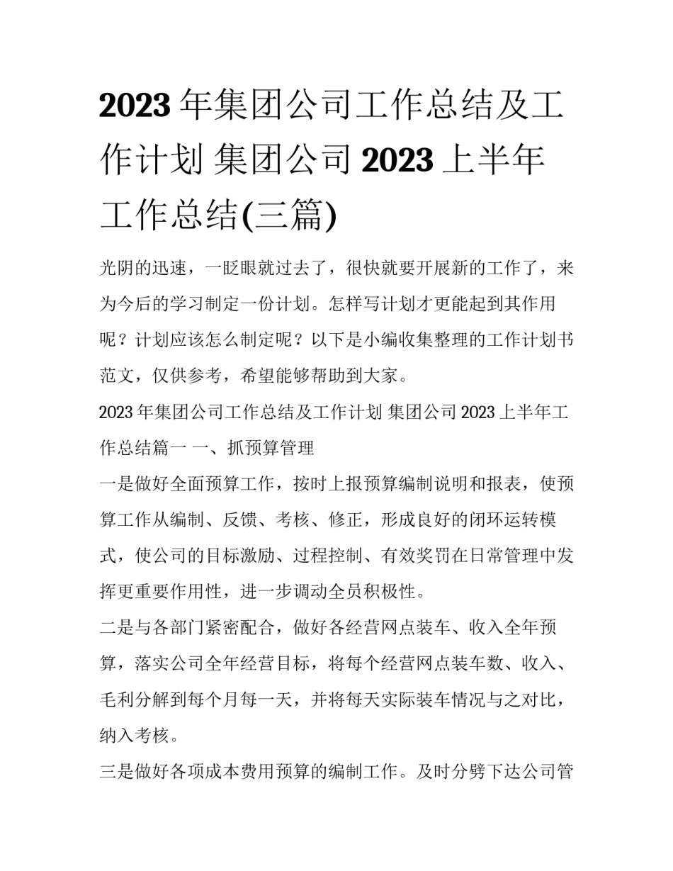 2023年集团公司工作总结及工作计划 集团公司2023上半年工作总结(三篇)_第1页