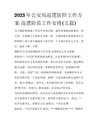 2023年公安局巡逻防控工作方案 巡逻防范工作安排(五篇)