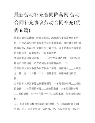 最新劳动补充合同降薪网 劳动合同补充协议劳动合同补充(优秀6篇)