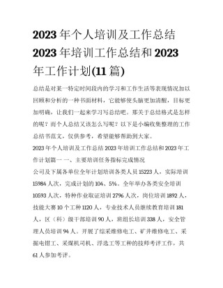 2023年个人培训及工作总结 2023年培训工作总结和2023年工作计划(11篇)