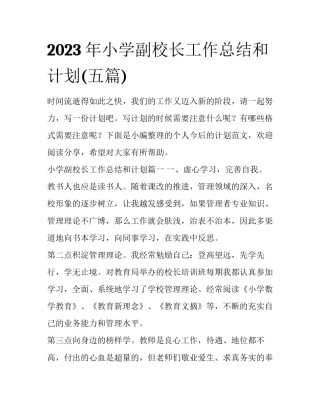 2023年小学副校长工作总结和计划(五篇)