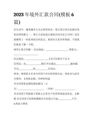 2023年境外汇款合同(模板6篇)