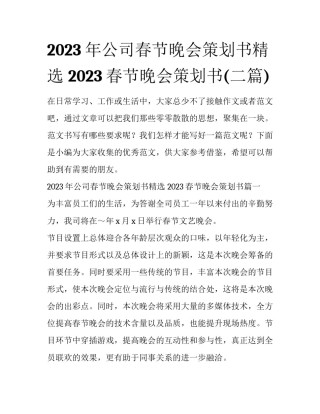 2023年公司春节晚会策划书精选 2023春节晚会策划书(二篇)