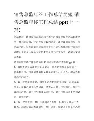 销售总监年终工作总结简短 销售总监年终工作总结ppt(十一篇)