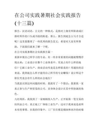 在公司实践暑期社会实践报告(十三篇)
