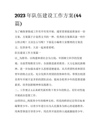2023年队伍建设工作方案(44篇)