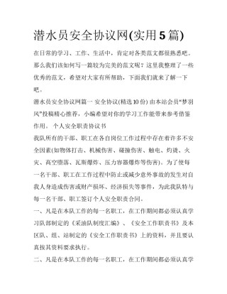 潜水员安全协议网(实用5篇)