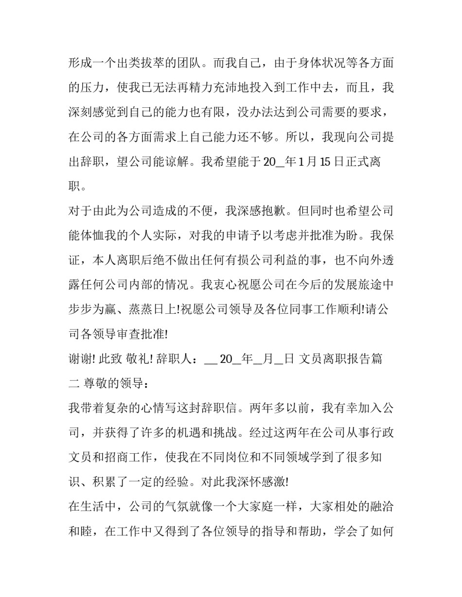 2023年文员离职报告(19篇)_第2页
