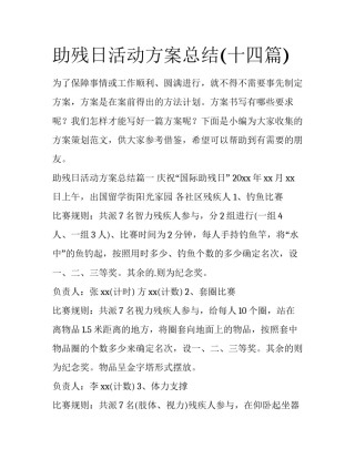 助残日活动方案总结(十四篇)