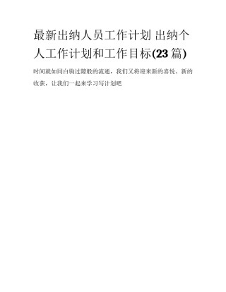 最新出纳人员工作计划 出纳个人工作计划和工作目标(23篇)