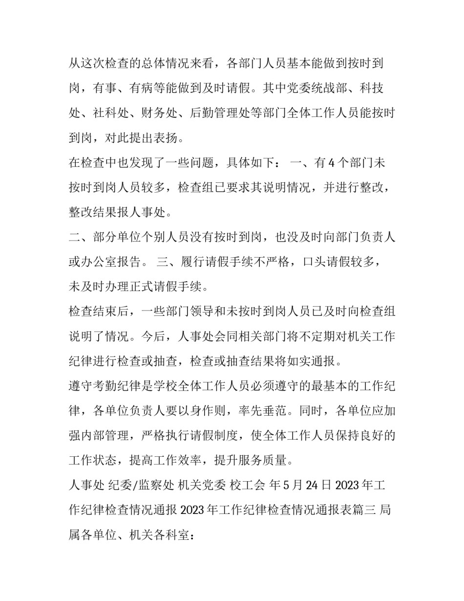 2023年工作纪律检查情况通报 2023年工作纪律检查情况通报表(九篇)_第3页