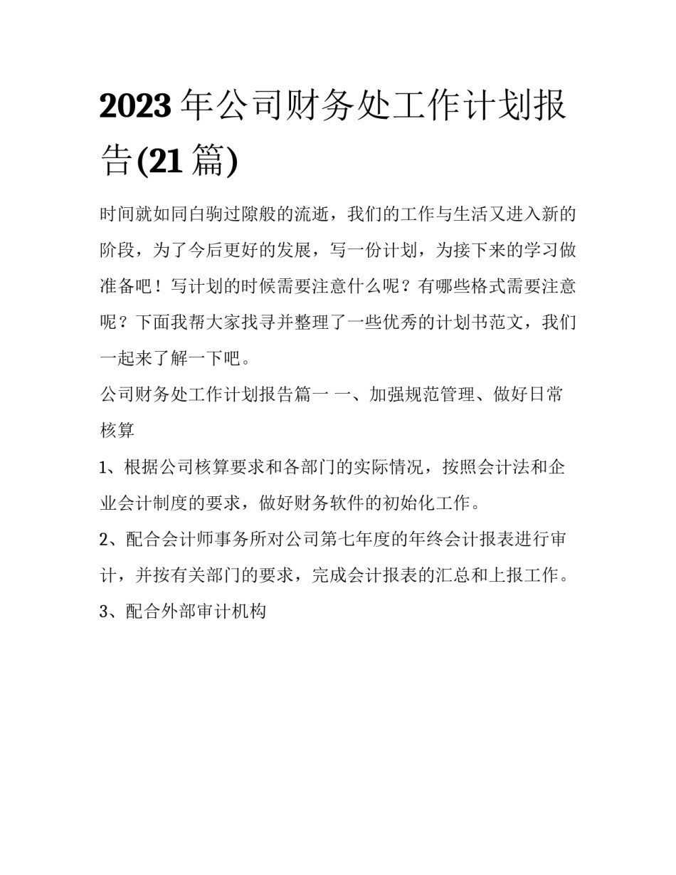 2023年公司财务处工作计划报告(21篇)_第1页