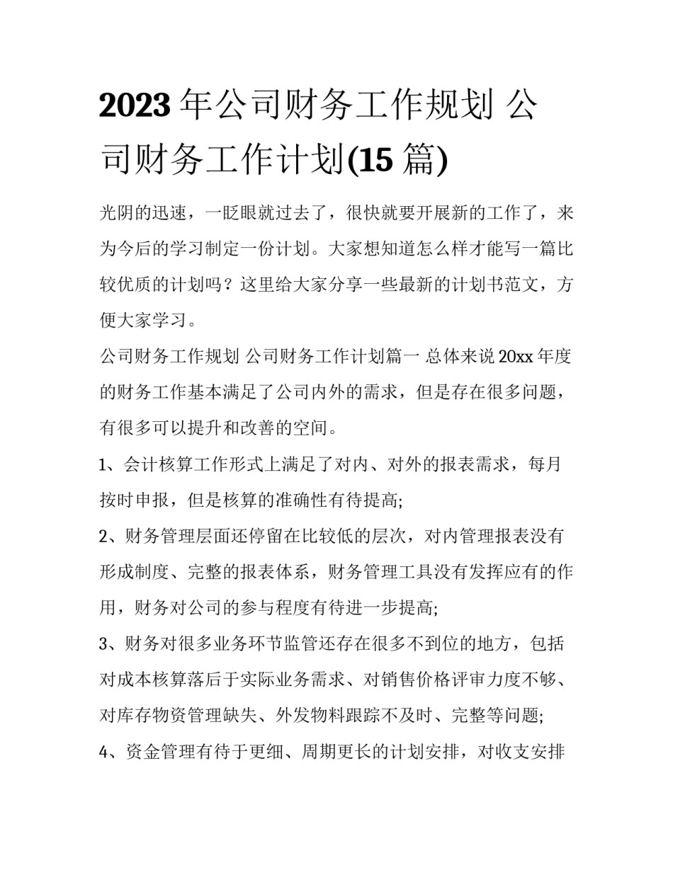 2023年公司财务工作规划 公司财务工作计划(15篇)_第1页