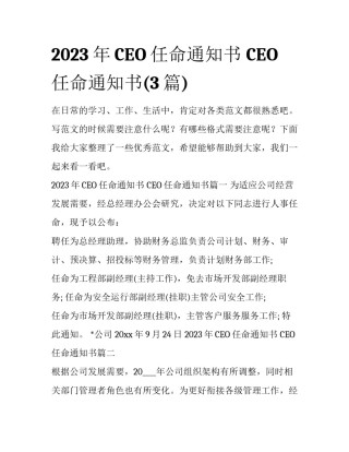 2023年CEO任命通知书 CEO任命通知书(3篇)