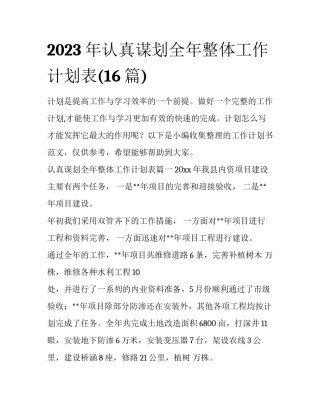 2023年认真谋划全年整体工作计划表(16篇)