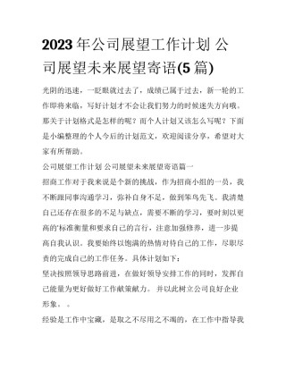 2023年公司展望工作计划 公司展望未来展望寄语(5篇)