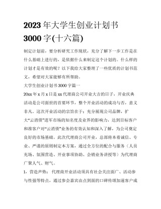 2023年大学生创业计划书3000字(十六篇)