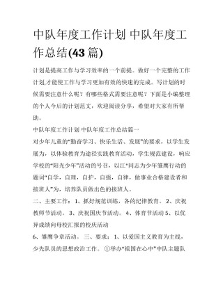 中队年度工作计划 中队年度工作总结(43篇)