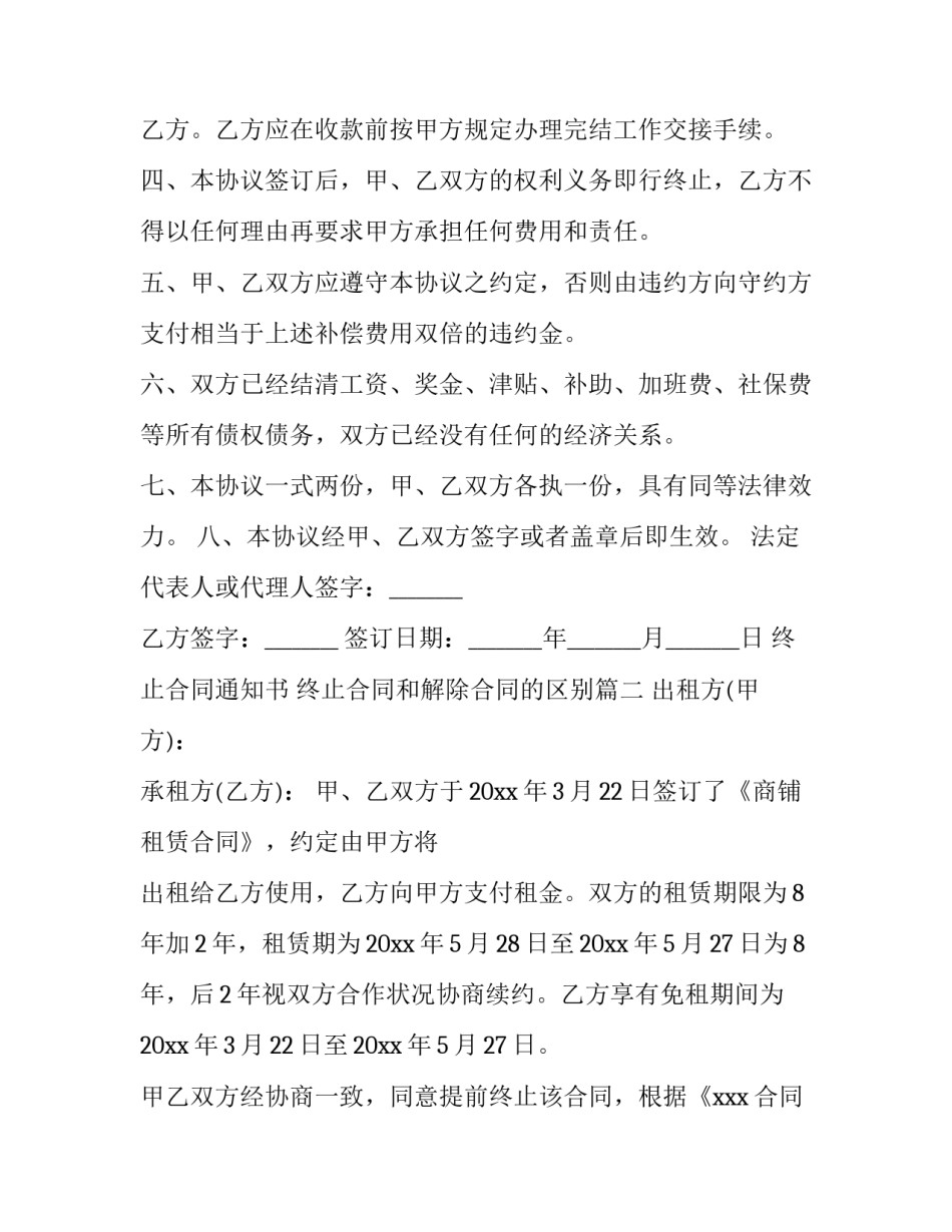 2023年终止合同通知书 终止合同和解除合同的区别(49篇)_第2页