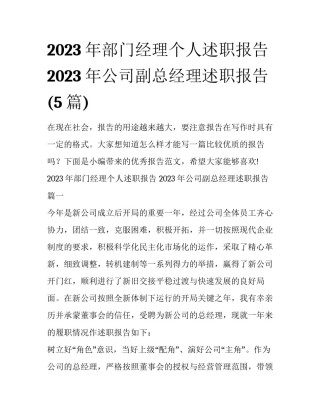 2023年部门经理个人述职报告 2023年公司副总经理述职报告(5篇)