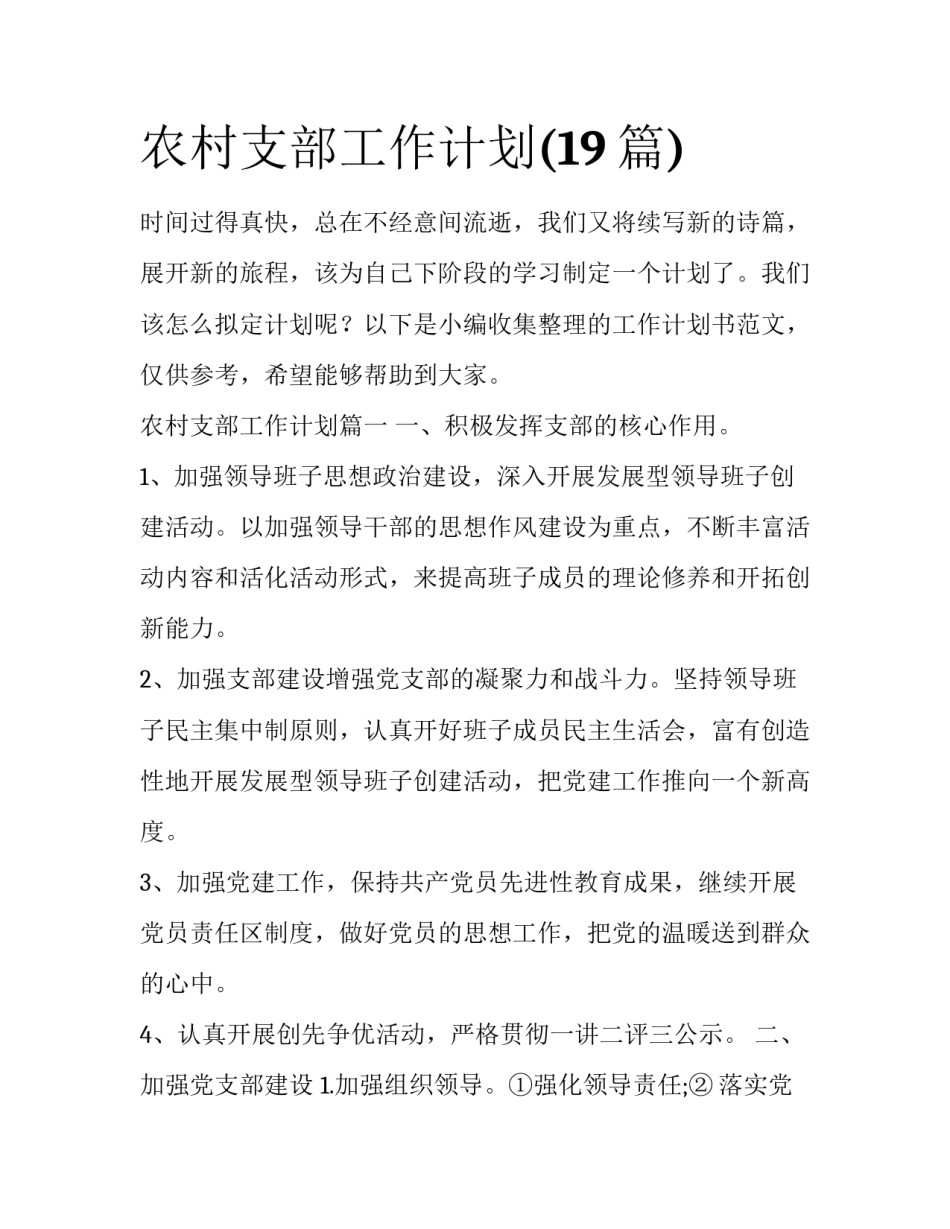 农村支部工作计划(19篇)_第1页