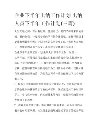 企业下半年出纳工作计划 出纳人员下半年工作计划(三篇)