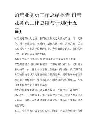 销售业务员工作总结报告 销售业务员工作总结与计划(十五篇)