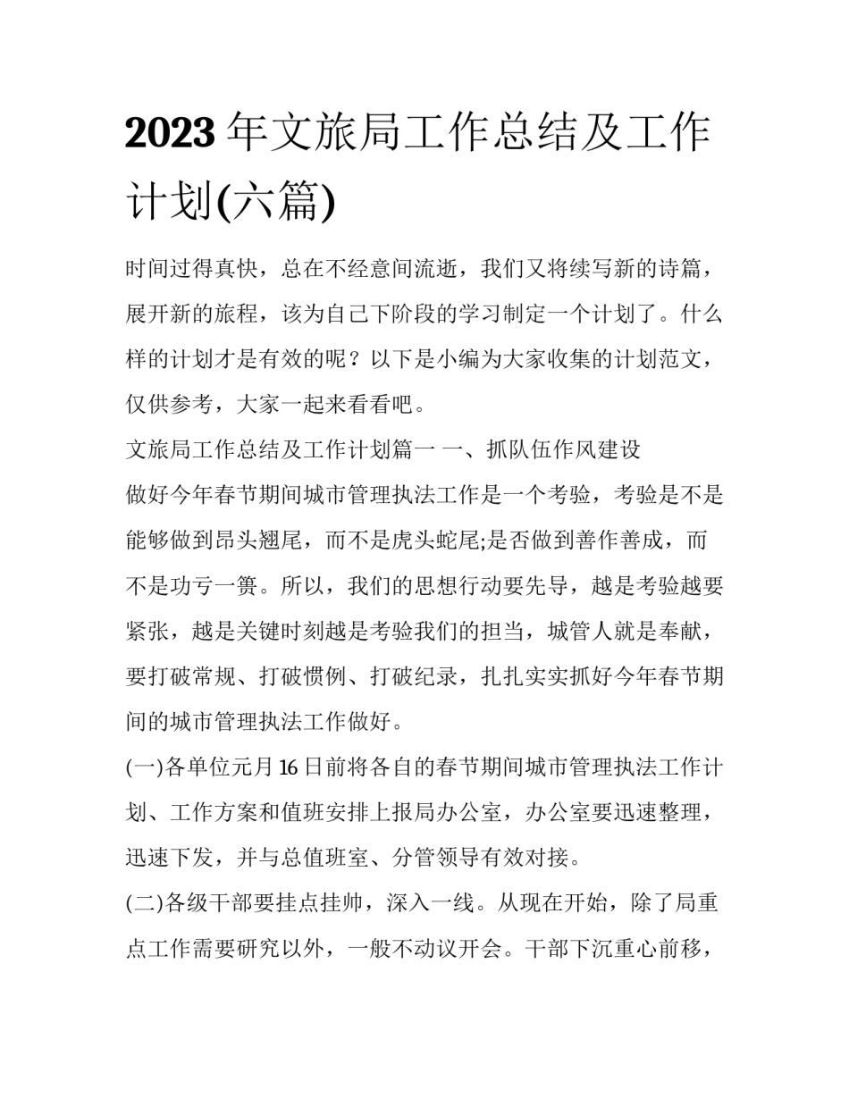 2023年文旅局工作总结及工作计划(六篇)_第1页