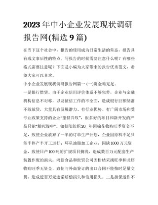 2023年中小企业发展现状调研报告网(精选9篇)