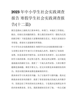 2023年中小学生社会实践调查报告 寒假学生社会实践调查报告(十二篇)