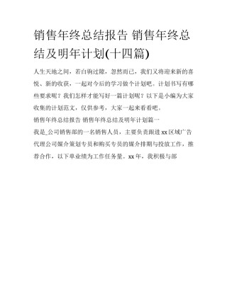 销售年终总结报告 销售年终总结及明年计划(十四篇)