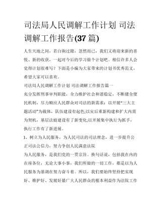 司法局人民调解工作计划 司法调解工作报告(37篇)