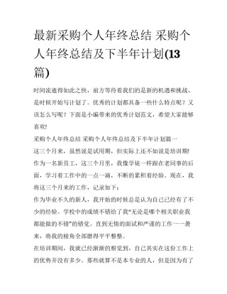 最新采购个人年终总结 采购个人年终总结及下半年计划(13篇)
