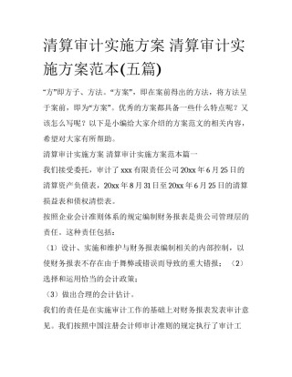 清算审计实施方案 清算审计实施方案范本(五篇)