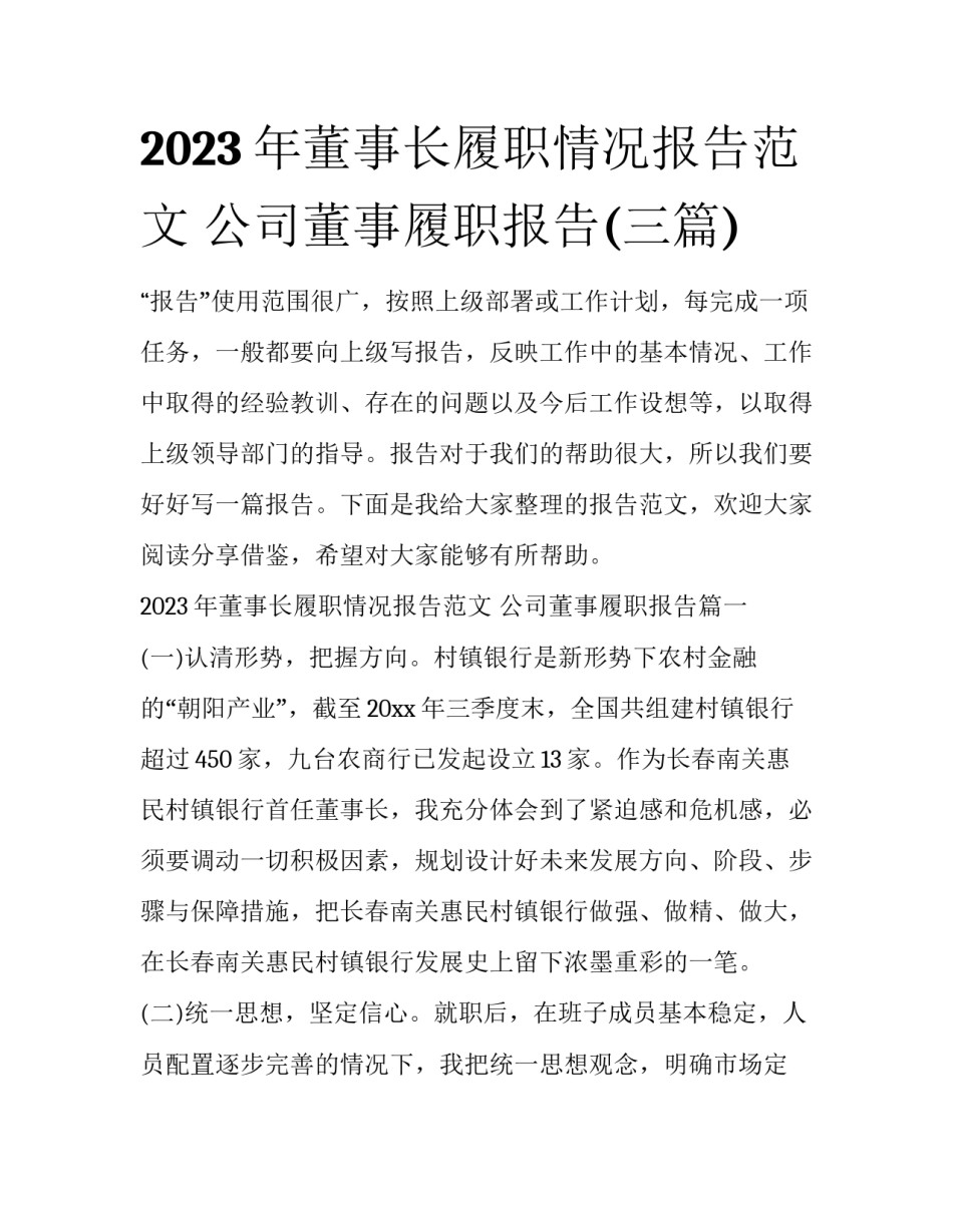 2023年董事长履职情况报告范文 公司董事履职报告(三篇)_第1页