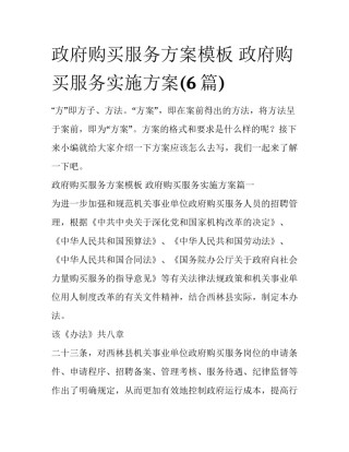 政府购买服务方案模板 政府购买服务实施方案(6篇)