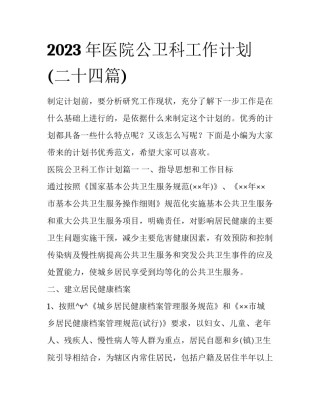2023年医院公卫科工作计划(二十四篇)