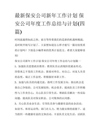 最新保安公司新年工作计划 保安公司年度工作总结与计划(四篇)