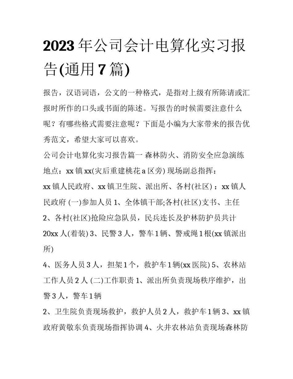 2023年公司会计电算化实习报告(通用7篇)_第1页
