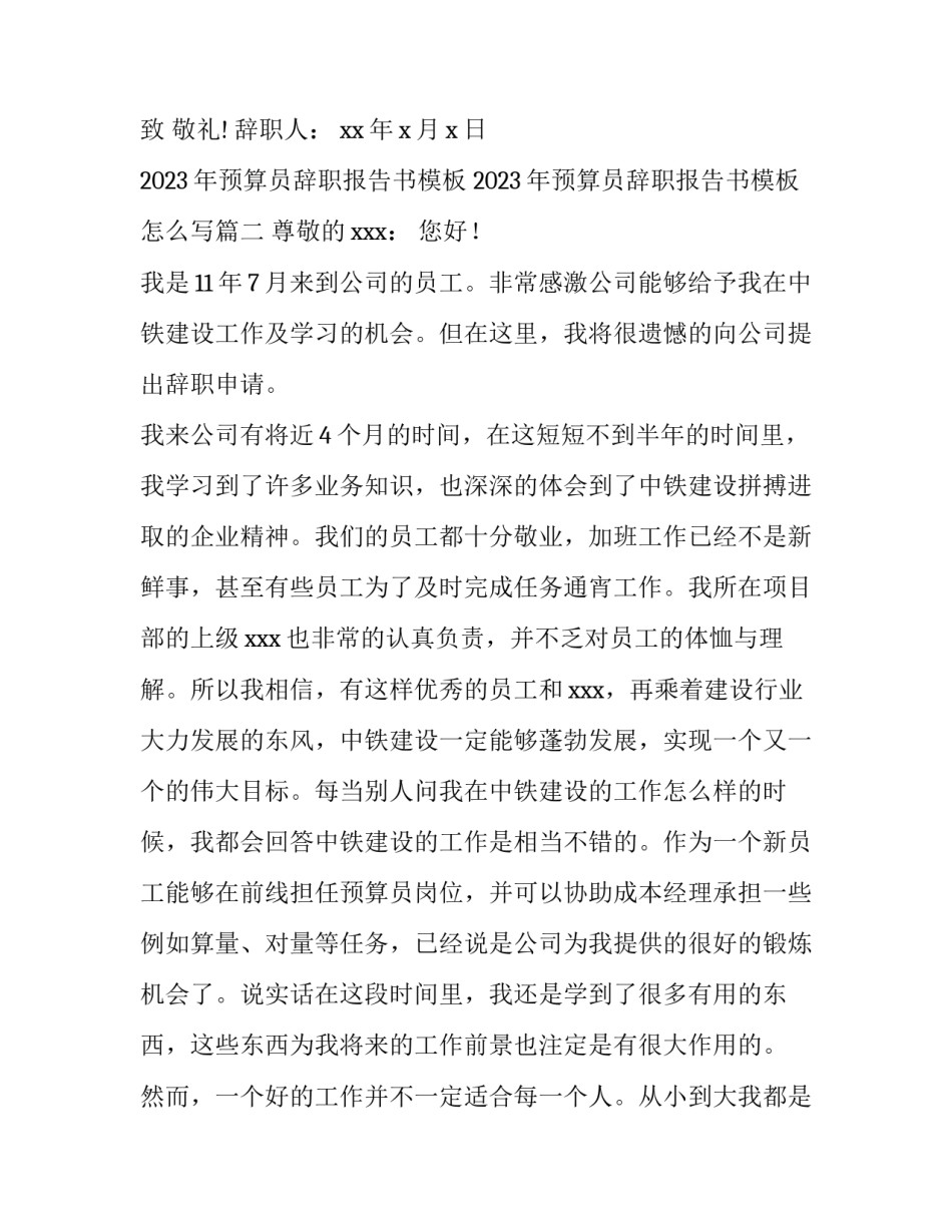 2023年预算员辞职报告书模板 2023年预算员辞职报告书模板怎么写(十篇)_第3页