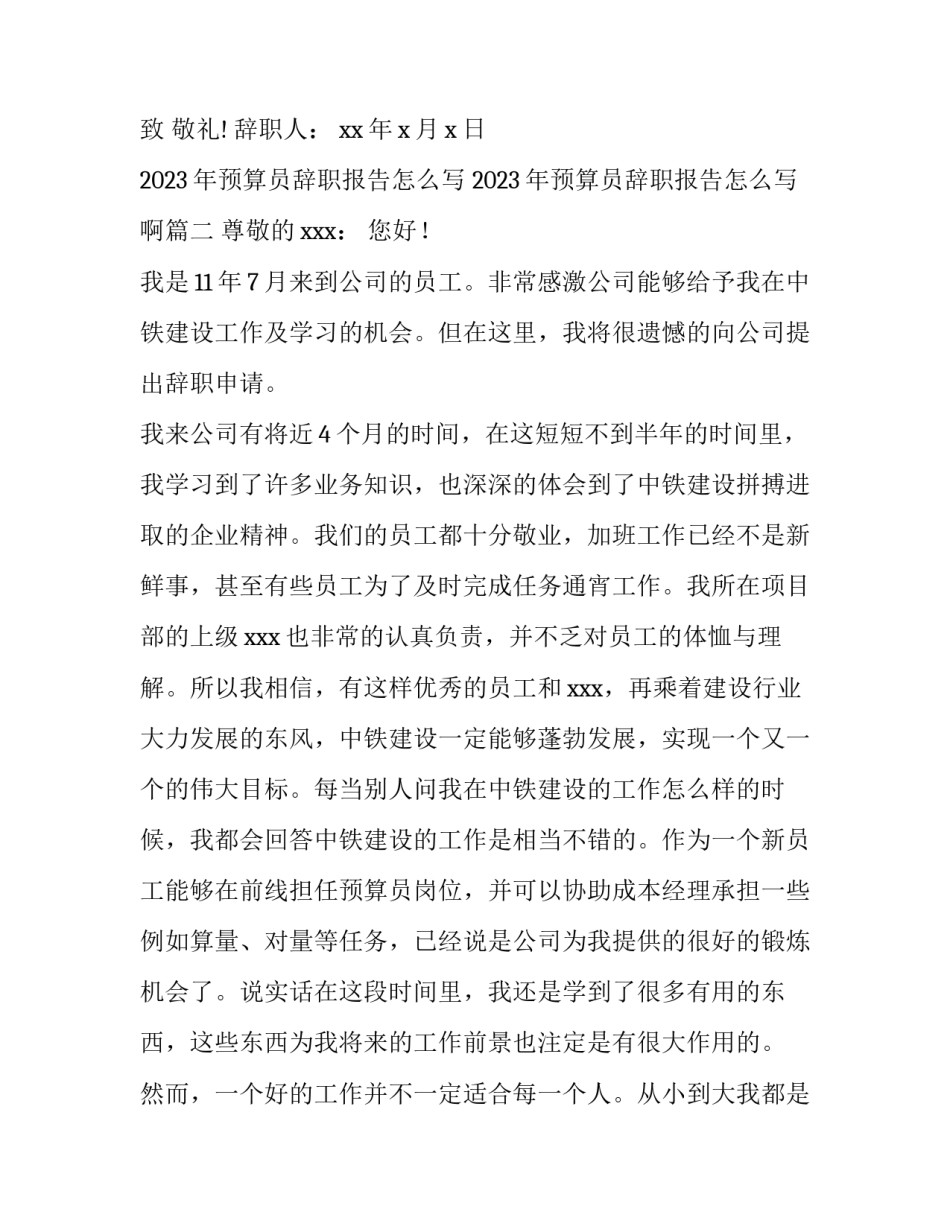 2023年预算员辞职报告怎么写 2023年预算员辞职报告怎么写啊(十篇)_第2页