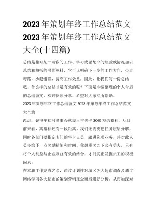 2023年策划年终工作总结范文 2023年策划年终工作总结范文大全(十四篇)