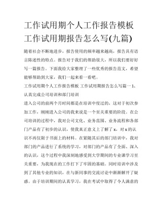 工作试用期个人工作报告模板 工作试用期报告怎么写(九篇)