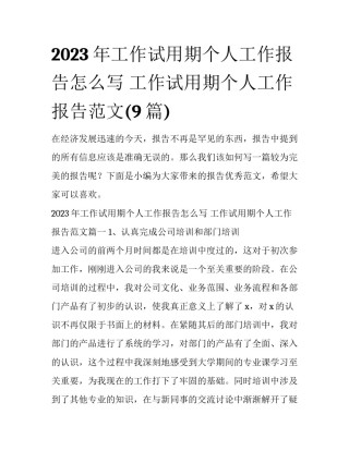 2023年工作试用期个人工作报告怎么写 工作试用期个人工作报告范文(9篇)