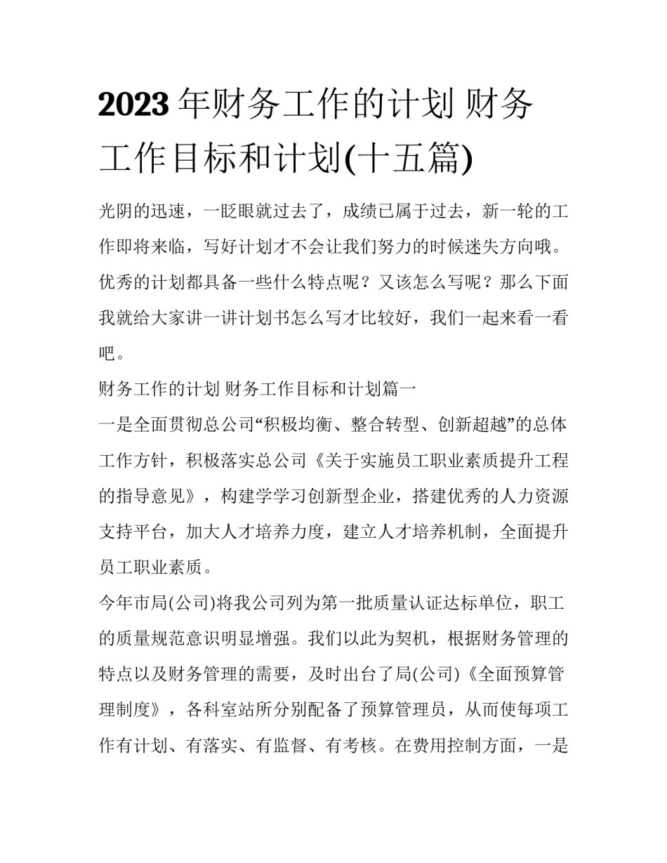 2023年财务工作的计划 财务工作目标和计划(十五篇)_第1页
