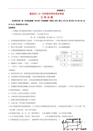 山东省泰安市2015年中考生物真题试题（含扫描答案）.doc