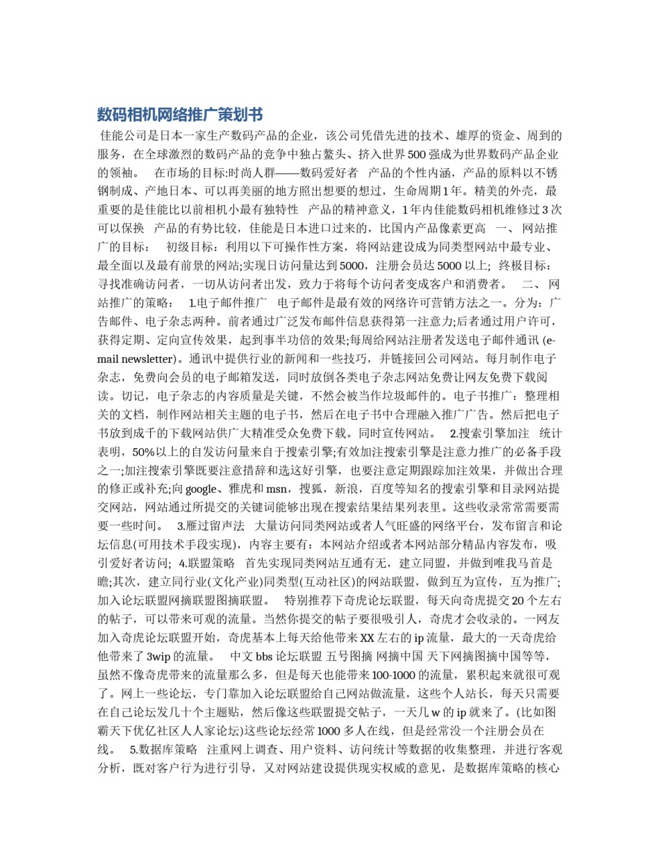 数码相机网络推广策划书_第1页